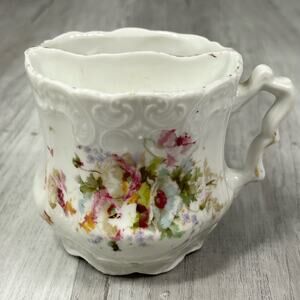 Vintage White Floral Detailed Shaving Scuttle Mug Cup